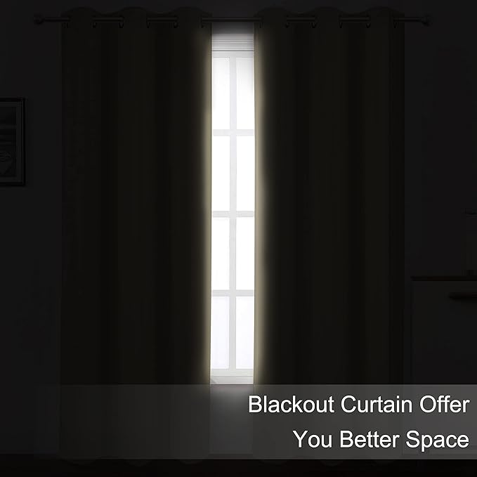LEMOMO Blackout Curtains 66 x 95 inch/Beige Curtains Set of 2 Panels/Thermal Insulated Room Darkening Bedroom Curtains