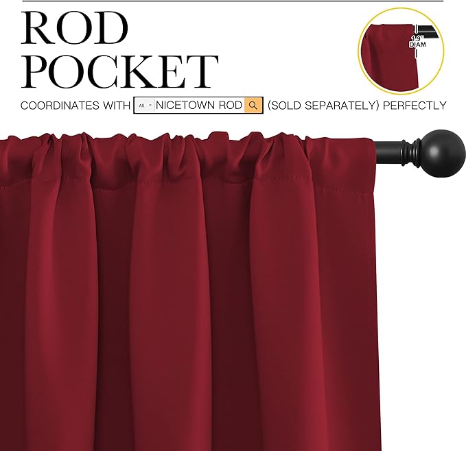 NICETOWN 36 inch Curtains for Small Windows, Thermal Insulated Privacy Short Drapes for Kitchen Bathroom (Set of 2, Burgundy Red, 42 in x 36 in (W x L))