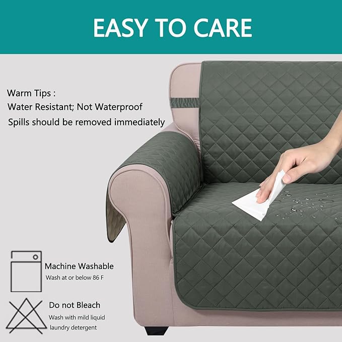 U-NICE HOME Reversible Sofa Cover Couch Cover for Dogs with Elastic Straps Water Resistant Furniture Protector for Pets for 3 Cushion Couch (Sofa, Grey/Beige)