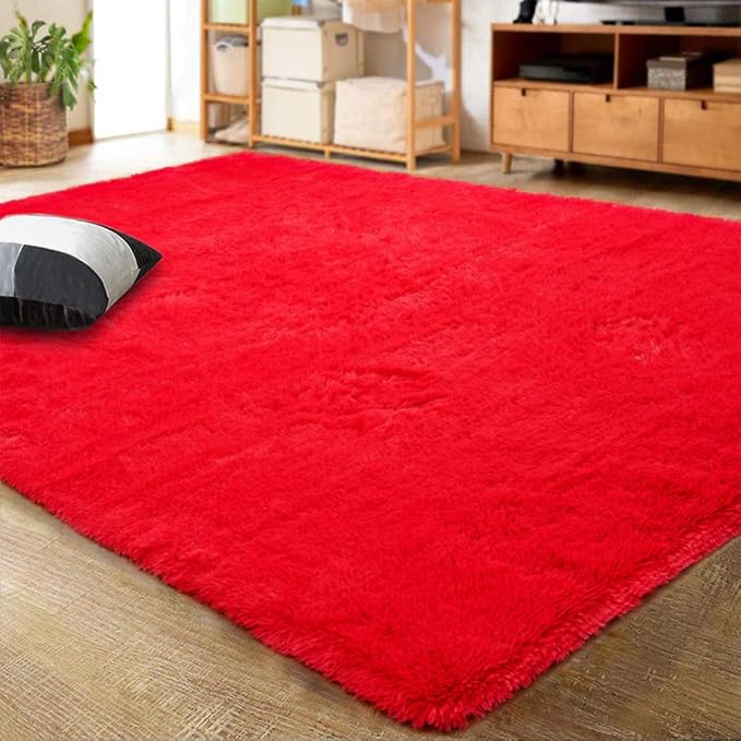 LOCHAS Ultra Soft Indoor Modern Area Rugs Fluffy Living Room Carpets for Children Bedroom Home Decor Nursery Rug 3x5 Feet, Red