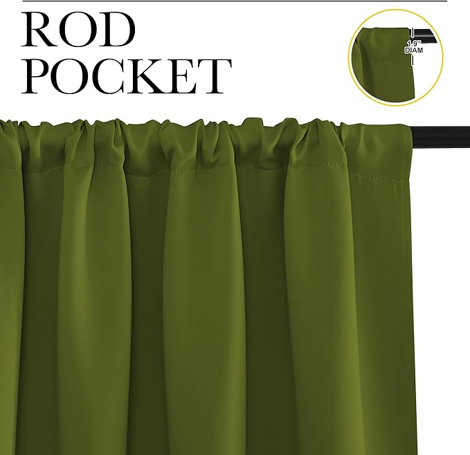 NICETOWN Blackout Curtains for Living Curtains, Olive, 2 Panels, 42 by 72, Room Darkening Window Curtain Panels, Easy-Care Solid Thermal Insulated Draperies/Drapes for Daughter Room