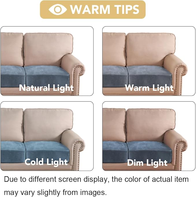 H.VERSAILTEX Velvet Stretch Couch Cushion Cover Plush Cushion Slipcover for Chair Loveseat Sofa Cushion Furniture Protector Seat Cushion Sofa Cover (3 Piece XL Sofa Cushion Covers, Stone Blue)