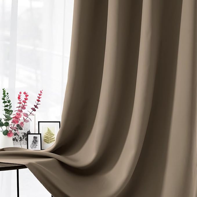 Joydeco Blackout Curtains for Bedroom 84 inch Long 2 Panels, Thermal Insulated Room Darkening Curtains with Grommets, Soft Window Drapes for Living Room (W52 x L84 Inch, Khaki)