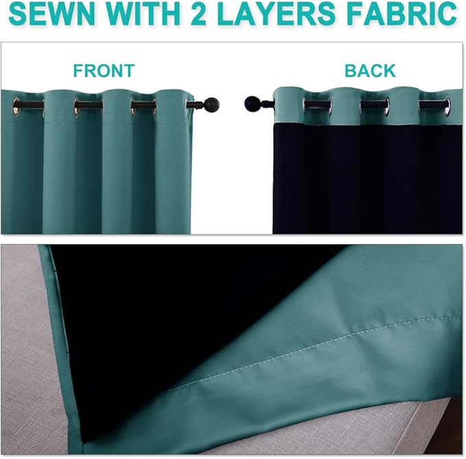 NICETOWN 100% Blackout Blinds, Laundry Room Decor Window Treatment Curtains, Thermal Insulated Energy Smart Drapes and Draperies for Villa, Hall and Studio, Sea Teal, Set of 2, 46 inches x 90 inches