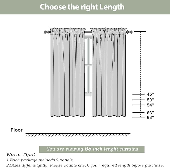 OWENIE White Sheer Curtains 68 Inch Length 2 Panels Set for Bedroom Living Room, Light Filtering Voile Sheer Curtains, Airy Rod Pocket Farmhouse Curtain, White, Each 42Wx68L inch