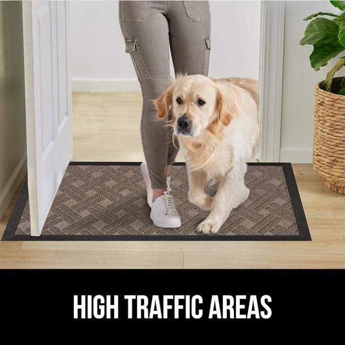 GORILLA GRIP 100% Waterproof All-Season WeatherMAX Doormat, 47x35, US Designed Natural Rubber, Stain and Fade Resistant, Low Profile Indoor Outdoor Door Mats, Easy Clean Patio Mat, Taupe Basket Weave