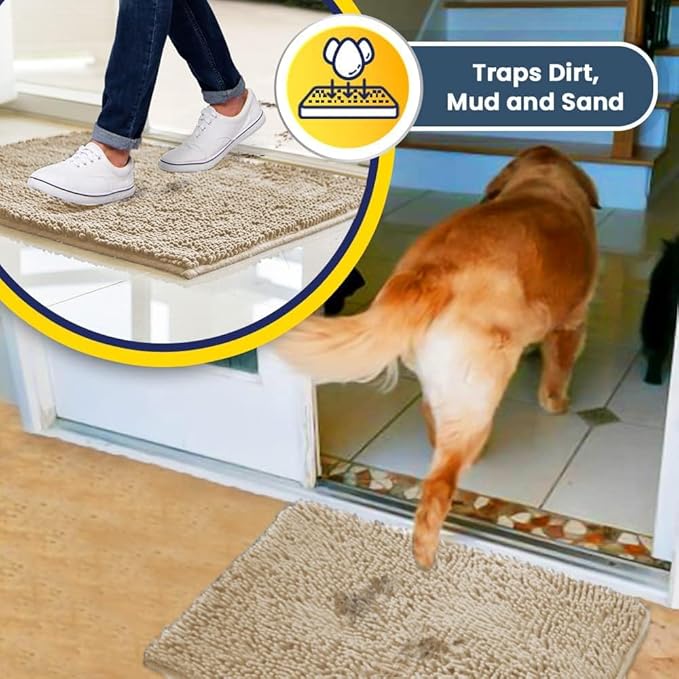 Muddy Mat® | Super Absorbent Door Mat Indoor, Microfiber Quick Dry Chenille Entryway Rug, Non-Slip Front Door Mat, Indoor Mats for Entryway, Machine Washable Pet Rug, Beige XXXL 72"X48"