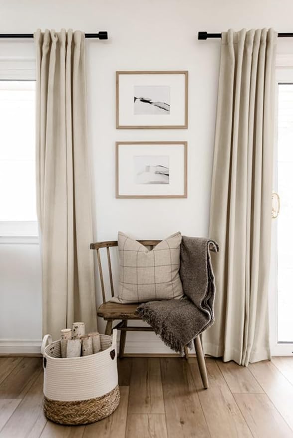 100% Blackout Shield Linen Blackout Curtains for Bedroom 102 Inches Long, Back Tab/Rod Pocket Living Room Drapes, Thermal Insulated Blackout Curtains 2 Panels Set, 50" W x 102" L, Oatmeal