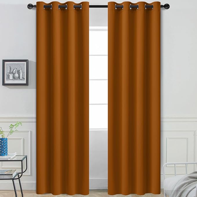 Yakamok Burnt Orange Blackout Curtains with Grommet Orange Room Darkening Thermal Insulated Curtain Set of 2 Drapes for Bedroom Living Room, 52W x 96L,2 Panels
