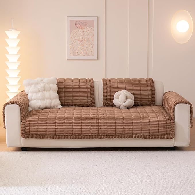 Couch Cover for Dogs Washable, Fuzzy Pet Couch Covers for 3 Cushion Sofa Pet Friendly, Non Slip Sofa Cover (Dark Brown, 35" x 70.9"/90 x 180cm)