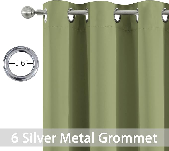 Yakamok Blackout Curtains Room Darkening Thermal Insulated with Grommet Window Curtain for Bedroom, 52 x 63 inch,Sage Green, 2 Panels