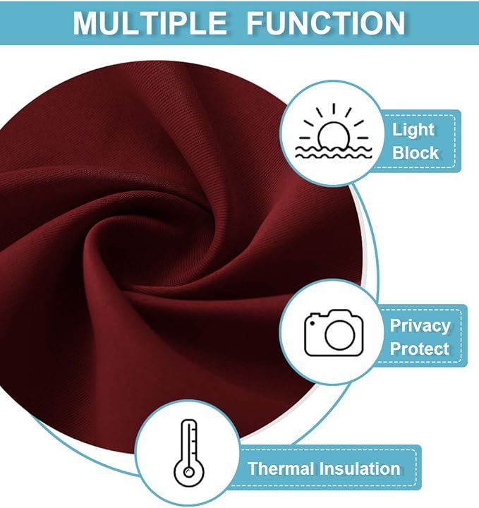 RYB HOME Short Blackout Curtains for Bedroom, Room Darkening Insulated Summer Heat Light UV Blocking Energy Saving Drapes for Nursery, Width 34 by Length 45, Burgundy Red, Set of 2