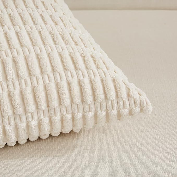 Fancy Homi 4 Packs Boho Cream Decorative Throw Pillow Covers 14x24 Inch for Living Room Couch Bed Sofa, Rustic Modern Farmhouse Home Decor, Soft Plush Corduroy Beige Cute Square Cushion Case 35x60 cm