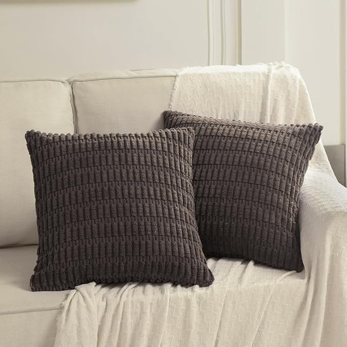 Fancy Homi 4 Packs Boho Dark Brown Decorative Throw Pillow Covers 18x18 Inch for Living Room Couch Bed Sofa, Rustic Modern Farmhouse Home Decor, Soft Plush Corduroy Cute Square Cushion Case 45x45 cm