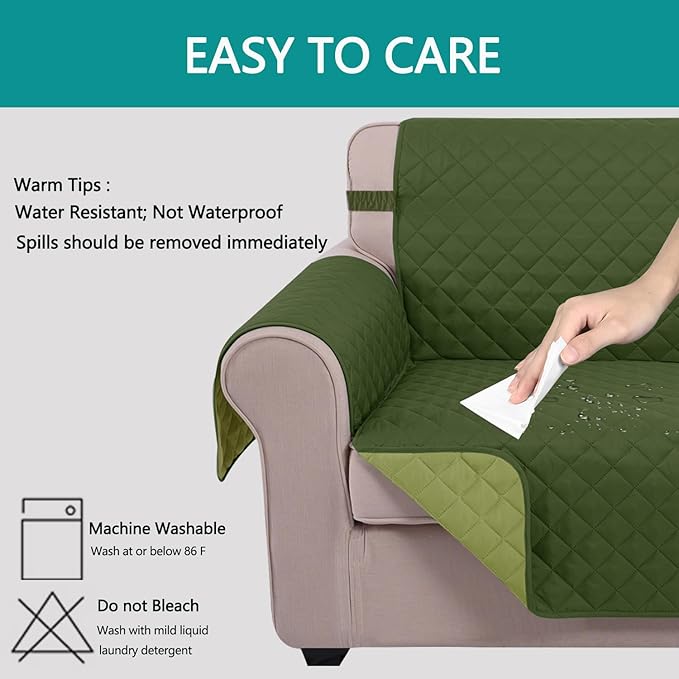 U-NICE HOME Reversible Oversized Chair Covers Quilted Water Repellent Pet Protectors with Elastic Straps(28''Armchair, Huntergreen/Sage)