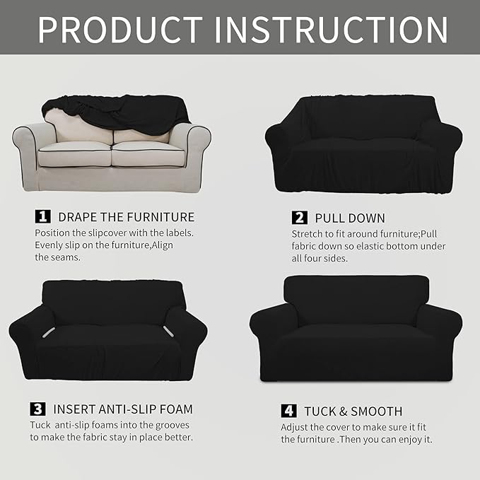 Easy-Going Stretch Chair Sofa Slipcover 1-Piece Couch Sofa Cover Furniture Protector Soft with Elastic Bottom for Kids, Pet. Spandex Jacquard Fabric Small Checks (Chair, Black)