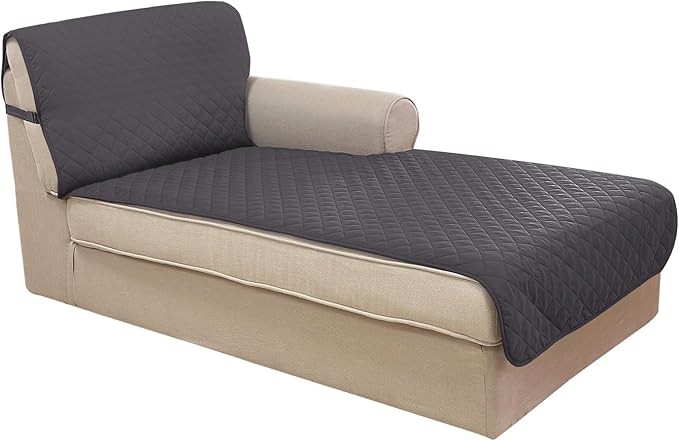 U-NICE HOME Sectional Couch Cover for Dogs Pets Chaise Lounge Reversible Sofa Cover Furniture Protector with Elastic Adjustable Strap, Dark Grey/Light Grey