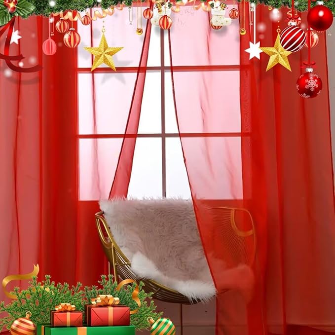 SpaceDresser Basic Rod Pocket Sheer Voile Window Curtain Panels White 1 Pair 2 Panels 42 Width 45 Inch Long for Kitchen Bedroom Children Living Room Yard(Red,42 W x 45 L)