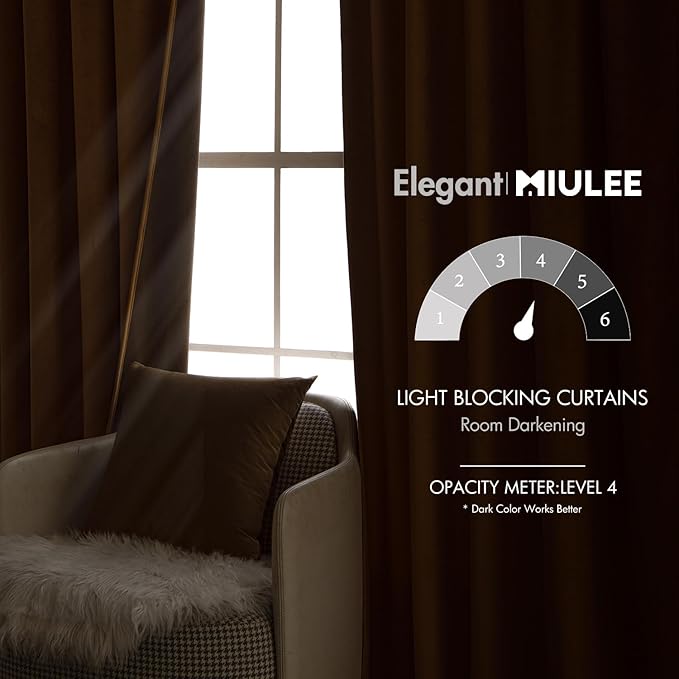 MIULEE Velvet Curtains 108 inches - Luxury Blackout Curtains for Bedroom Living Room Thermal Insulated Super Soft Window Drapes Rod Pocket & Back Tab, Brown, W52 x L108 inches, 2 Panels