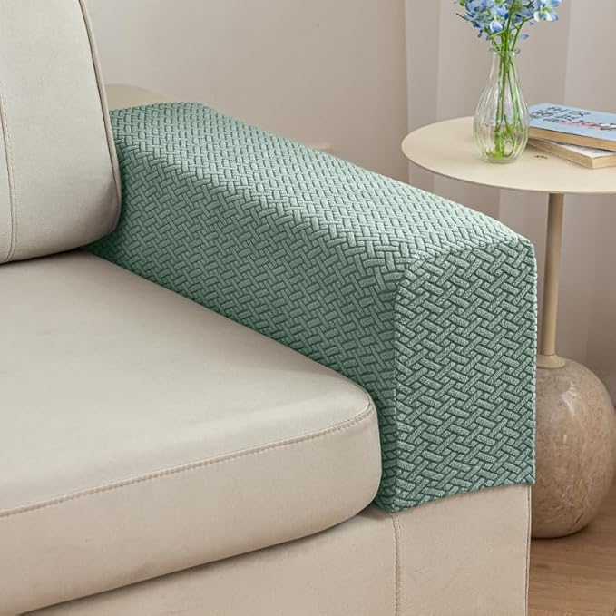Soothing Home Sofa Covers, Sofa Hero Covers, Wear-Resistant Universal Couch Covers Washable Stretch Sectional Couch Cushion Covers (Green,Arm Rest Covers 2pcs)