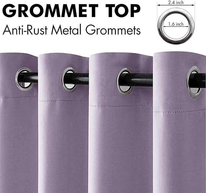 MIULEE Blackout Curtains 96 Inches Long for Bedroom Living Room Thermal Insulated Room Darkening Grommet Top Solid Light Blocking Drapery Set of 2 Window Panels Lilac