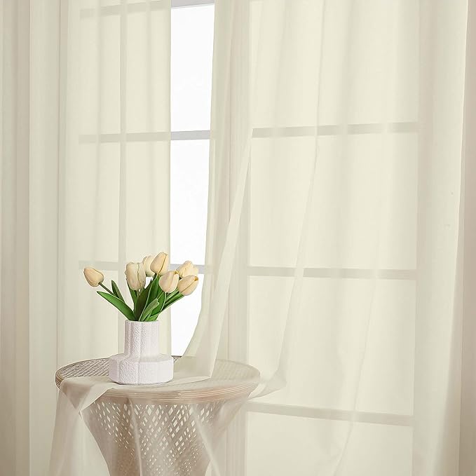 OWENIE Sheer Cream Curtains 108 Inches Long for Living Room Bedroom 2 Panels Set, Lightweight Airy Cream Sheer Curtain, Filmy Voile Rod Pocket, 2 PCS, Each 59" W x 108" L