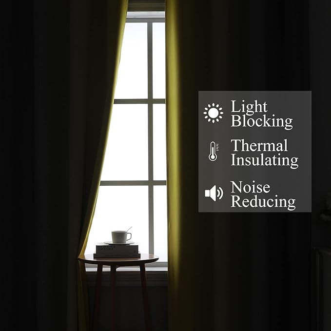 Grey and Yellow Blackout Curtains 84 Inch Length 2 Panels Set, 100% Blackout Curtains for Living Room, Thermal Insulated Gradient Drapes, Full Light Blocking Ombre Curtains for Boys Bedroom,42x84Inch