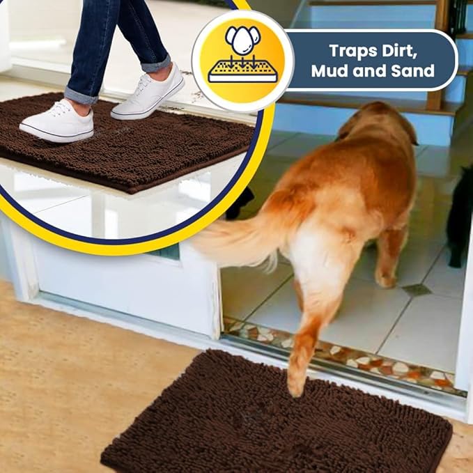 Muddy Mat® | Super Absorbent Door Mat Indoor, Microfiber Quick Dry Chenille Entryway Rug, Non-Slip Front Door Mat, Indoor Mats for Entryway, Machine Washable Pet Rug, Brown 24"x96"