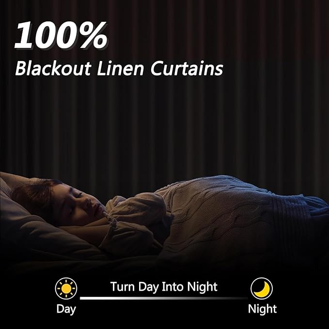 Guken Cream 100% Blackout Curtains 58 Inch Length 2 Panels Set for Living Room Bedroom Back Tab Thermal Insulated Black Out Linen Drapes Room Darkening Window Curtains