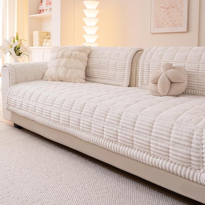 Couch Cover for Dogs Washable, Fuzzy Pet Couch Covers for 3 Cushion Sofa Pet Friendly, Non Slip Sofa Cover (White, 35" x 70.9"/90 x 180cm)