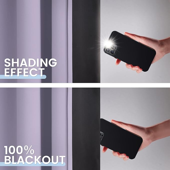 SimpleHome 100% Blackout Curtains for Bedroom,Thermal Insulated Lilac Grommet Window Drapes Room Darkening Curtains for Living Room with Black Back,62 x 63 Inch,2 Panels
