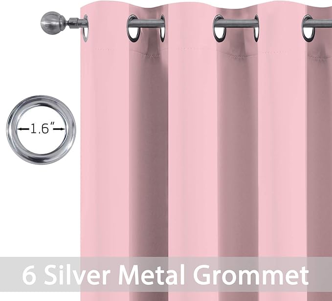 Yakamok Pink Blackout Curtains 63 Inch Long with Grommet for Kid's Bedroom Light Blocking Room Darkening Thermal Insulated Window Treatment Curtain Drapes for Living Room, 38Wx63L,Pink, 2 Panels