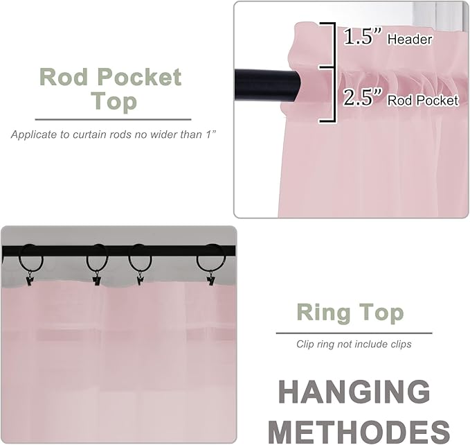 OWENIE Blush Sheer Curtains 72 Inches Long 2 Panels Set, Transparent Voile Sheer Curtain for Living Room Bedroom Window Sliding Glass Door Treatment, 59 x 72 Inch, Blush
