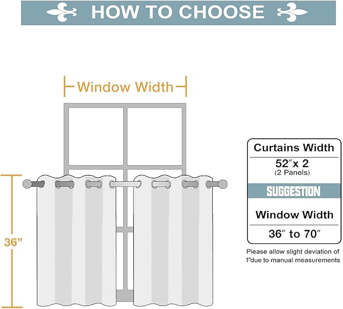 ChrisDowa Small Window Curtains for Kitchen and Bedroom - Grommet Short Thermal Insulated Room Darkening Curtains (2 Panels, Stone Blue, 52 x 36 Inch)