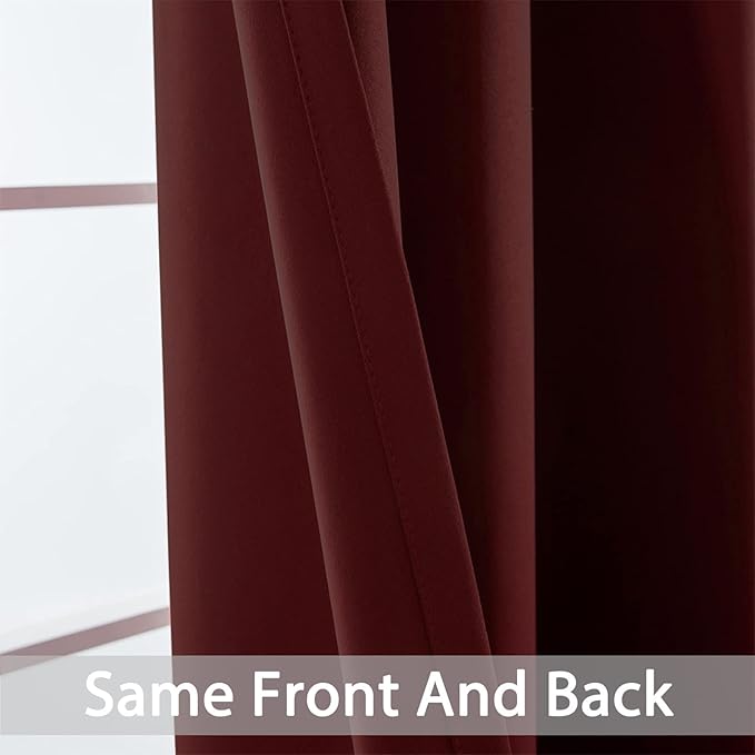 Yakamok Blackout Curtains Room Darkening Thermal Insulated Window Panels,Solid Grommet Top Drapes for Bedroom/Living Room(52Wx90L, Burgundy Red, 2 Panels)