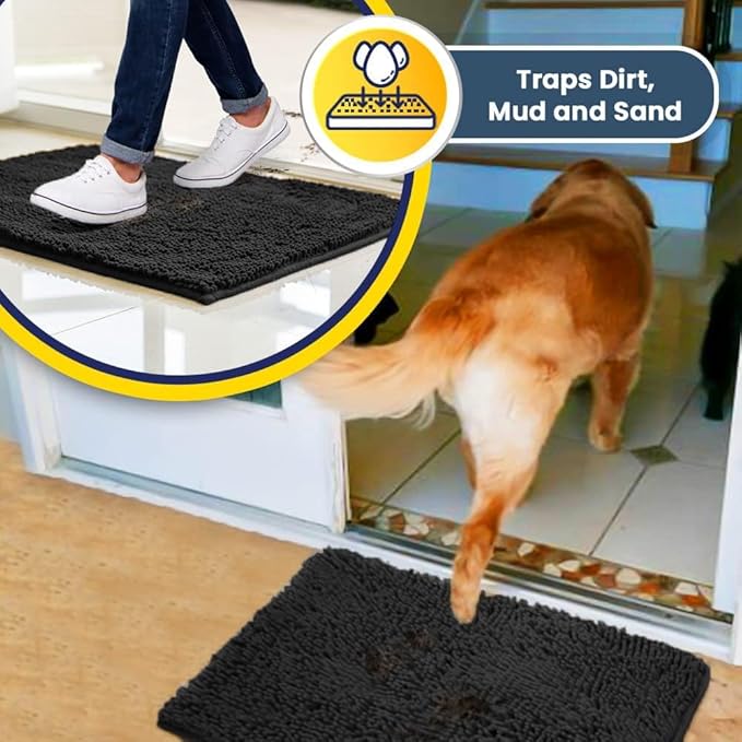 Muddy Mat® | Super Absorbent Door Mat Indoor, Microfiber Quick Dry Chenille Entryway Rug, Non-Slip Front Door Mat, Indoor Mats for Entryway, Machine Washable Pet Rug, Charcoal 24"x60"