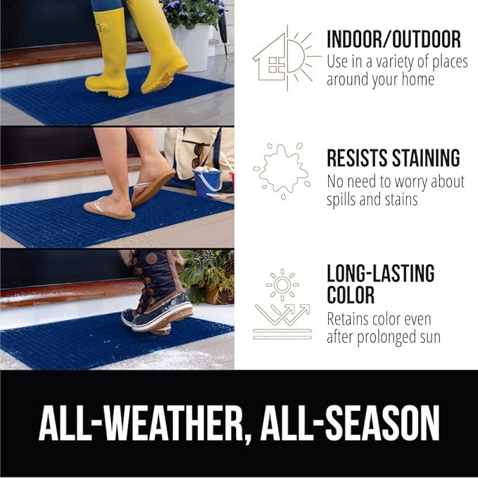 GORILLA GRIP® Ultra Absorbent Front Door Mat Outside Entrance, 35x23, Traps Dirt and Moisture, HydroABSORB Indoor Outdoor Doormat Holds Up to 5.7 Cups Water, Stain and Fade Resistant Welcome Mat, Blue