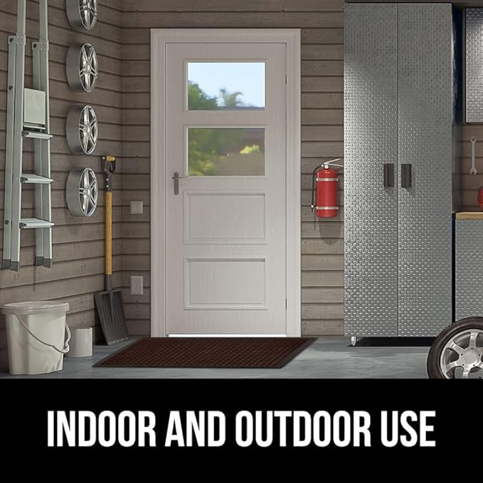 GORILLA GRIP 100% Waterproof All-Season WeatherMAX Doormat, 72x24, US Designed Natural Rubber, Stain and Fade Resistant, Low Profile Indoor Outdoor Door Mats, Easy Clean Patio Mat, Coffee Squares