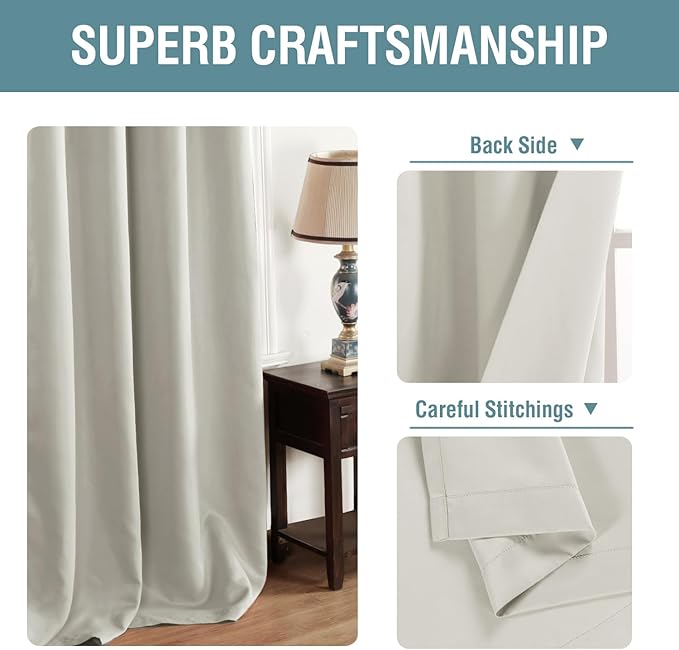 H.VERSAILTEX Blackout Curtain for Living Room Small Window Kitchen Blackout Curtains 45 inch Length Energy Saving Solid Grommet Blackout Drape, One Panel, Ivory/Cream, 52" W x 45" L