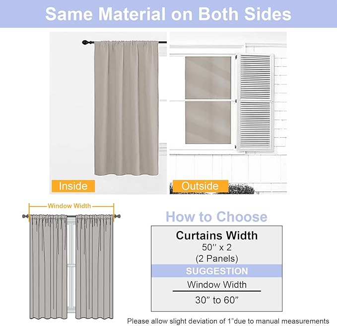 Simplebrand Ava Stone Blackout Curtains for Bedroom 84 Inch Length 2 Panels Set, Solid Thermal Insulated Privacy Living Room Window Treatment Curtains Blackout Drapes, W50 x L84 Inch, Stone