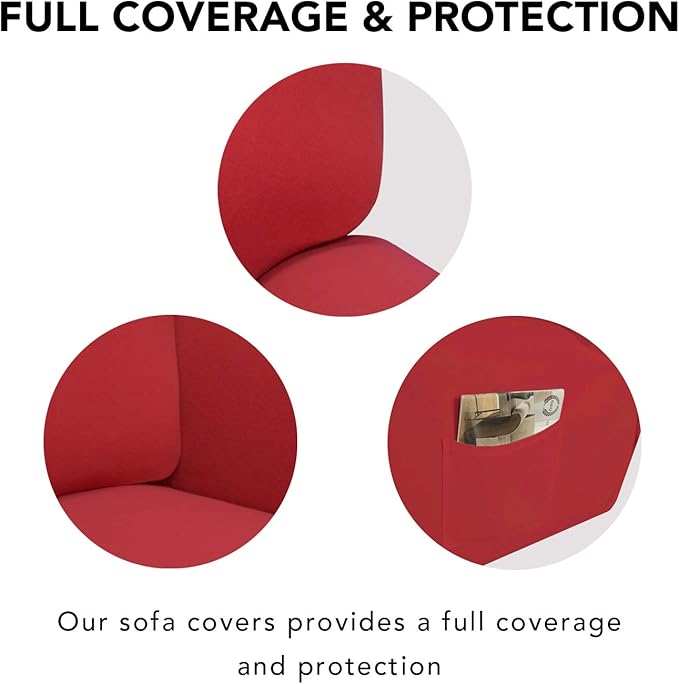 PureFit Super Stretch Sofa Slipcover – Spandex Non Slip Soft Couch Sofa Cover, Washable Furniture Protector with Non Skid Foam and Elastic Bottom for Kids, Pets （Oversized Sofa, Red）