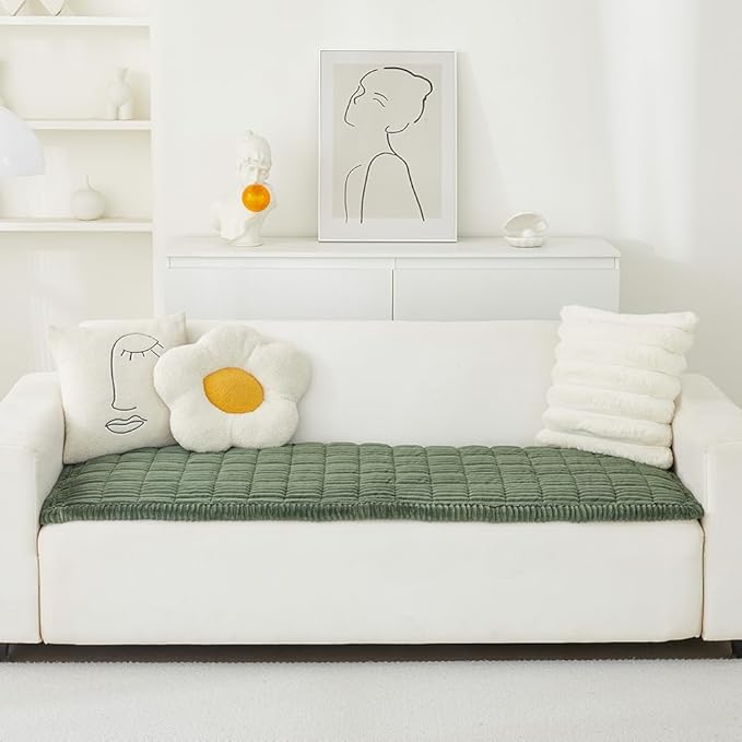 Couch Cover for Dogs Washable, Fuzzy Pet Couch Covers for 3 Cushion Sofa Pet Friendly, Non Slip Sofa Cover (Green, 27.6" x 82.7"/70 x 210cm)