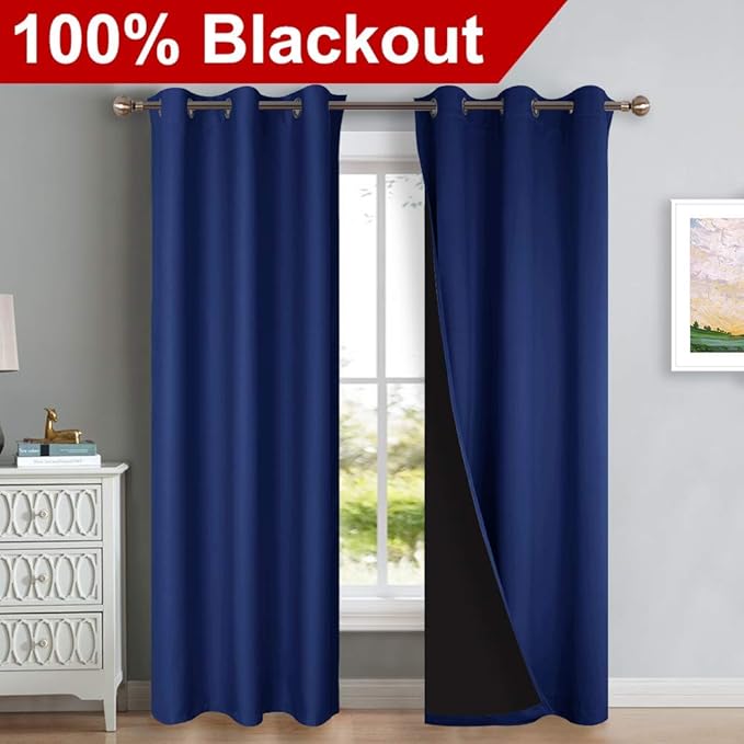 NICETOWN Complete 100% Blackout Curtains, Thermal Insulated & Energy Efficiency Window Draperies for Guest Room, Full Shading Panels for Shift Worker and Light Sleepers, Royal Blue, 42W x 84L, 2 Pcs