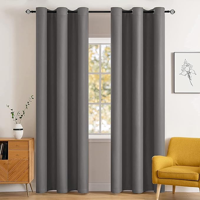 MIULEE Blackout Curtains Room Darkening Thermal Insulated Drapes Solid Window Treatment Set Grommet Top Light Blocking Curtain for Living Room/Bedroom 2 Panels 42 x 84 inch Length Grey