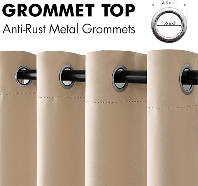 MIULEE Room Darkening Curtains Thermal Insulated Drapes Solid Window Treatment Set Grommet Top Light Blocking Blackout Curtain for Living Room/Bedroom 2 Panels 42 x 84 inch Beige