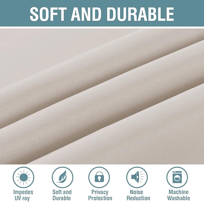 H.VERSAILTEX Blackout Curtain for Living Room Small Window Kitchen Blackout Curtains 45 inch Length Energy Saving Solid Grommet Blackout Drape, One Panel, Natural, 52" W x 45" L