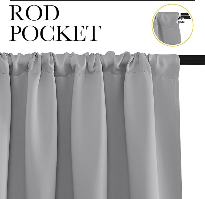 NICETOWN 2 Panels Blackout Curtains, Rod Pocket Thermal Insulated Drapes for Kitchen, Heavy Duty Small Window Treatment for Dorm Room, Studio Apartment, Basement (Silver Grey, W42 x L30)