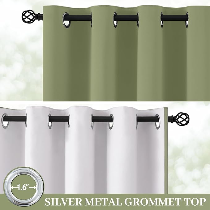 Yakamok 100% Blackout Curtain Panels 96 inches Cold and Light Blocking Drapes for Nursery, 2 Thick Layers Thermal Insulated Draperies (2 Pieces, 50 Wide Each Panel, Sage Front with White Backing)