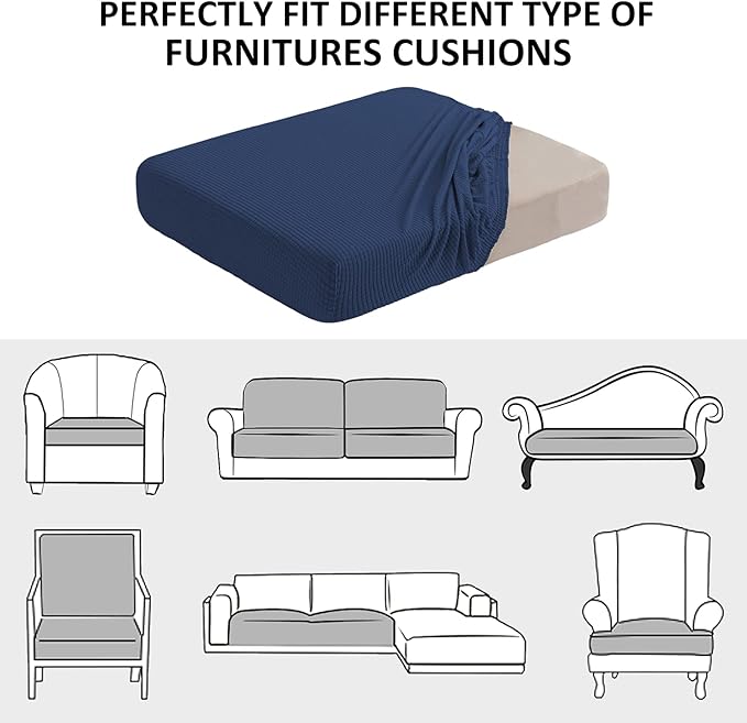 Water Repellent Sofa Seat Cushion Covers Stretch Furniture Protector Slip Covers for Settee Sofa Seat Cushion in Home Living Room (Large, Navy)
