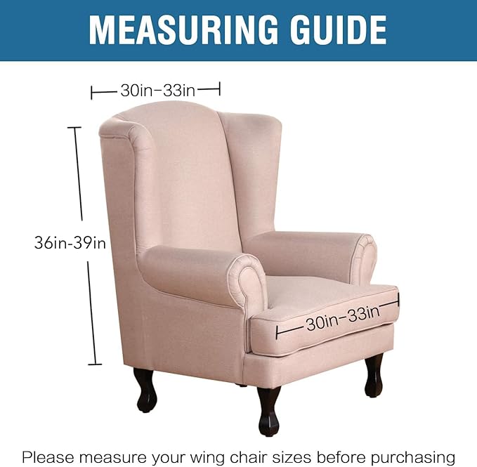 H.VERSAILTEX Wingback Chair Covers Velvet Plush Wing Chair Slipcover 1 Piece High Stretch Wing Back Chair Slipcovers Sofa Cover Furniture Cover with Elastic Bottom, Black